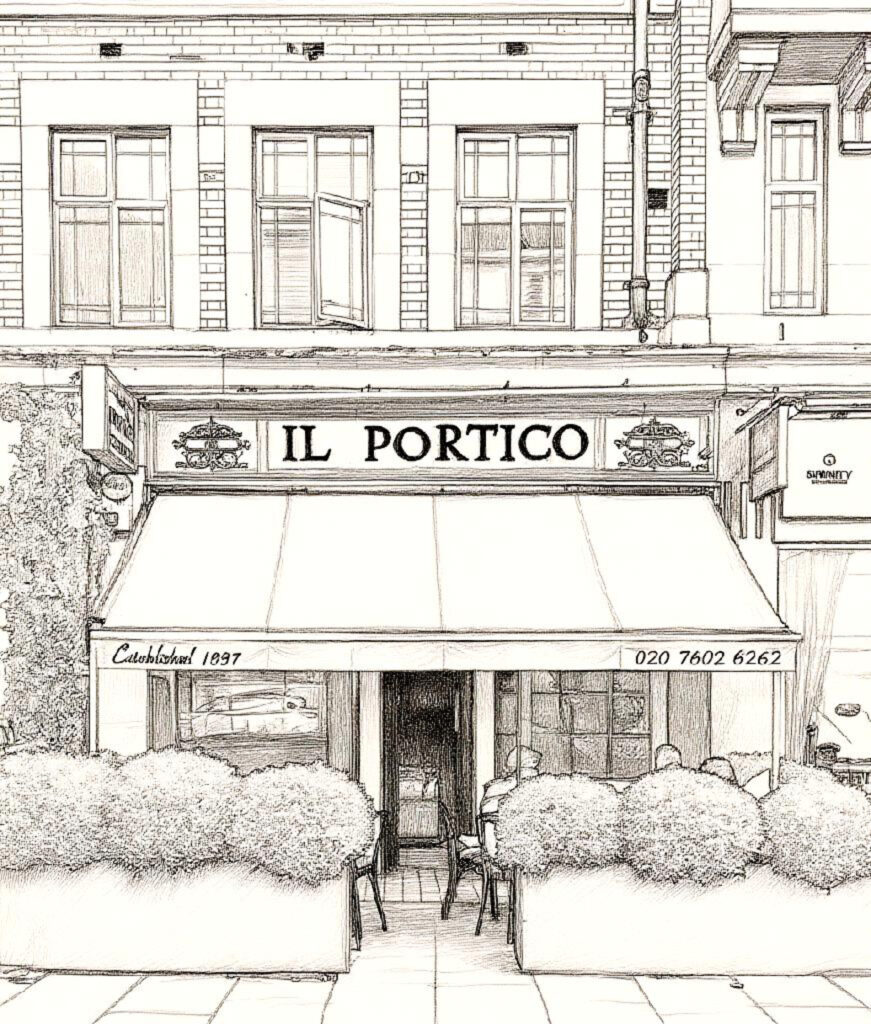 Illustration of Il Portico restaurant on Kensington High Street
